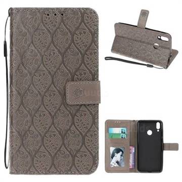 Intricate Embossing Rattan Flower Leather Wallet Case for Huawei Honor 8C - Grey