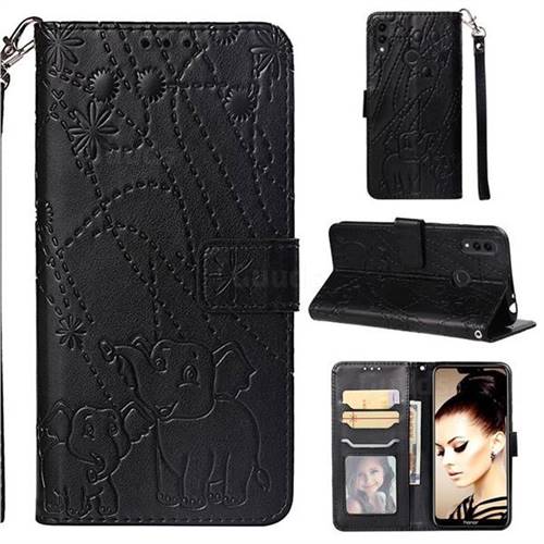Embossing Fireworks Elephant Leather Wallet Case for Huawei Honor 8C - Black