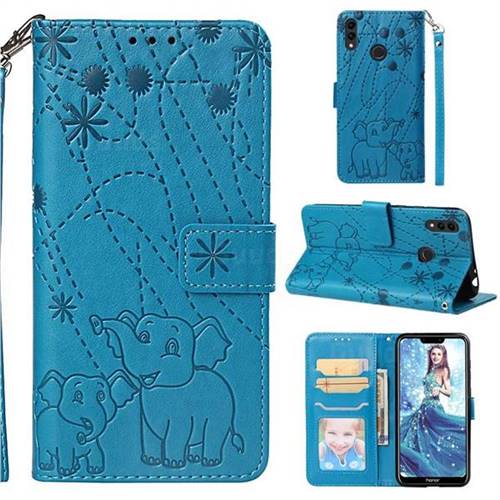 Embossing Fireworks Elephant Leather Wallet Case for Huawei Honor 8C - Blue