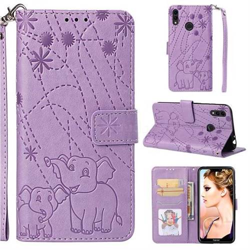 Embossing Fireworks Elephant Leather Wallet Case for Huawei Honor 8C - Purple