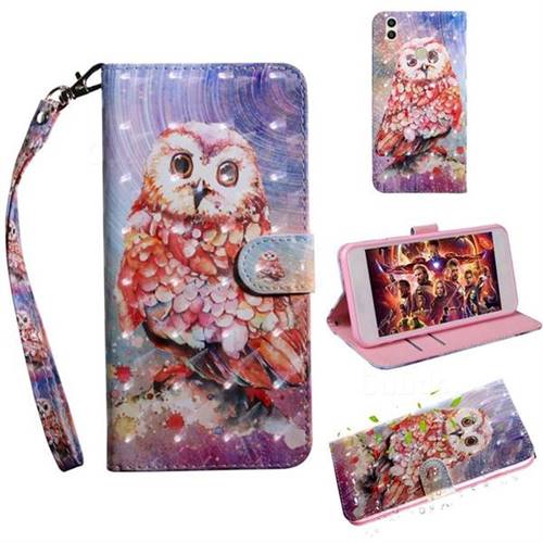 Colored Owl 3D Painted Leather Wallet Case for Huawei Honor 8C