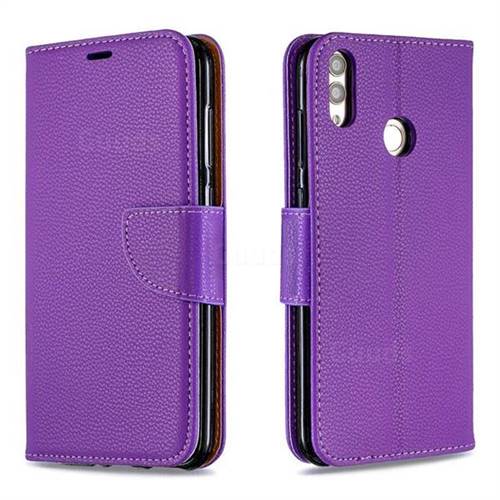 Classic Luxury Litchi Leather Phone Wallet Case for Huawei Honor 8C - Purple