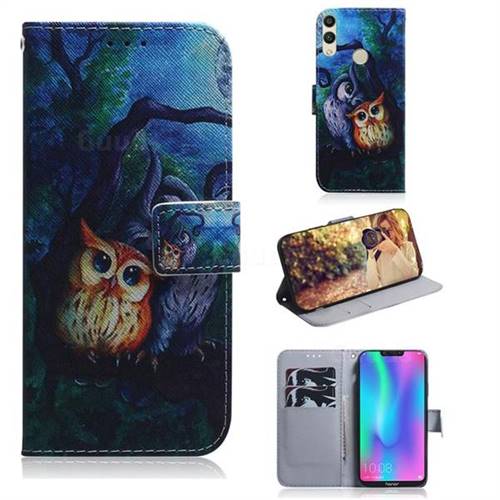 Oil Painting Owl PU Leather Wallet Case for Huawei Honor 8C