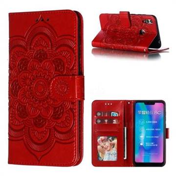 Intricate Embossing Datura Solar Leather Wallet Case for Huawei Honor 8C - Red