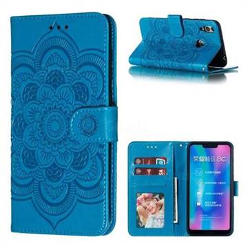 Intricate Embossing Datura Solar Leather Wallet Case for Huawei Honor 8C - Blue