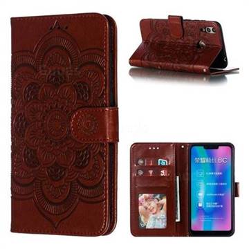 Intricate Embossing Datura Solar Leather Wallet Case for Huawei Honor 8C - Brown