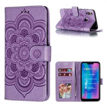 Intricate Embossing Datura Solar Leather Wallet Case for Huawei Honor 8C - Purple