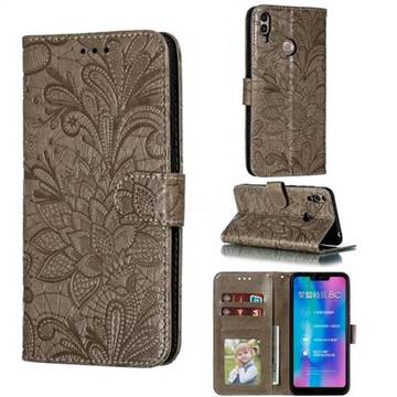 Intricate Embossing Lace Jasmine Flower Leather Wallet Case for Huawei Honor 8C - Gray