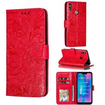 Intricate Embossing Lace Jasmine Flower Leather Wallet Case for Huawei Honor 8C - Red