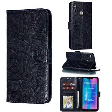 Intricate Embossing Lace Jasmine Flower Leather Wallet Case for Huawei Honor 8C - Dark Blue