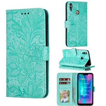 Intricate Embossing Lace Jasmine Flower Leather Wallet Case for Huawei Honor 8C - Green
