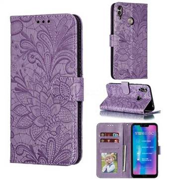 Intricate Embossing Lace Jasmine Flower Leather Wallet Case for Huawei Honor 8C - Purple