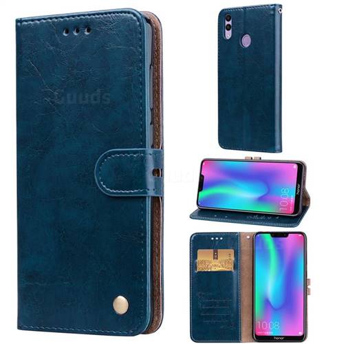 Luxury Retro Oil Wax PU Leather Wallet Phone Case for Huawei Honor 8C - Sapphire