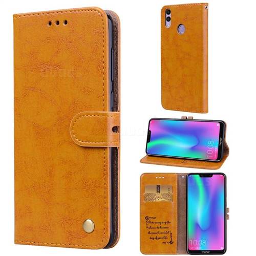Luxury Retro Oil Wax PU Leather Wallet Phone Case for Huawei Honor 8C - Orange Yellow