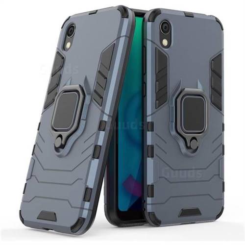 Black Panther Armor Metal Ring Grip Shockproof Dual Layer Rugged Hard Cover for Huawei Honor 8S(2019) - Blue