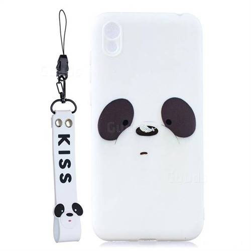 White Feather Panda Soft Kiss Candy Hand Strap Silicone Case for Huawei Honor 8S(2019)