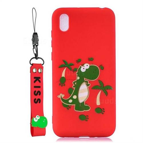 Red Dinosaur Soft Kiss Candy Hand Strap Silicone Case for Huawei Honor 8S(2019)