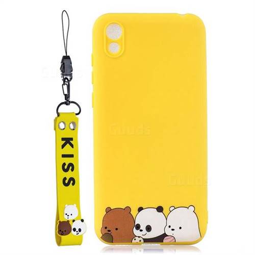 Yellow Bear Family Soft Kiss Candy Hand Strap Silicone Case for Huawei Honor 8S(2019)