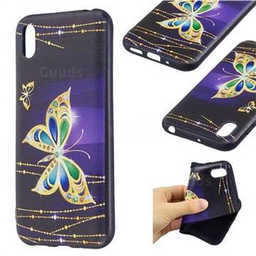 Golden Shining Butterfly 3D Embossed Relief Black Soft Back Cover for Huawei Honor 8S(2019)