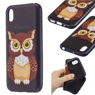 Big Owl 3D Embossed Relief Black Soft Back Cover for Huawei Honor 8S(2019)