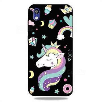 Candy Unicorn 3D Embossed Relief Black TPU Cell Phone Back Cover for Huawei Honor 8S(2019)
