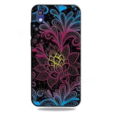 Colorful Lace 3D Embossed Relief Black TPU Cell Phone Back Cover for Huawei Honor 8S(2019)