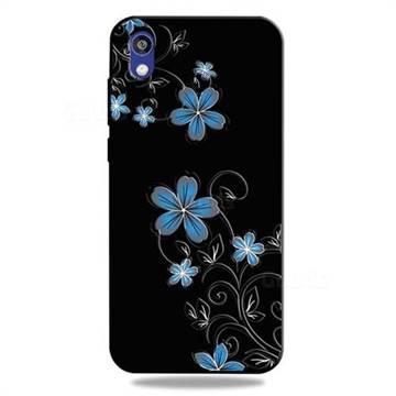 Little Blue Flowers 3D Embossed Relief Black TPU Cell Phone Back Cover for Huawei Honor 8S(2019)