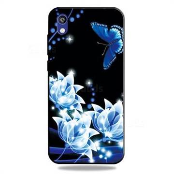 Blue Butterfly 3D Embossed Relief Black TPU Cell Phone Back Cover for Huawei Honor 8S(2019)