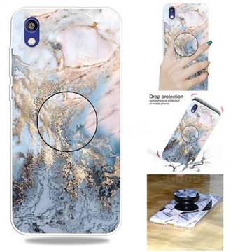 Golden Gray Marble Pop Stand Holder Varnish Phone Cover for Huawei Honor 8S(2019)