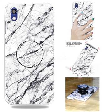 White Marble Pop Stand Holder Varnish Phone Cover for Huawei Honor 8S(2019)