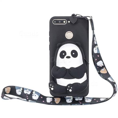 Cute Panda Neck Lanyard Zipper Wallet Silicone Case for Huawei Honor 8S(2019)