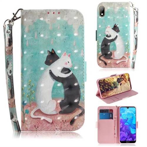 Black and White Cat 3D Painted Leather Wallet Phone Case for Huawei Honor 8S(2019)