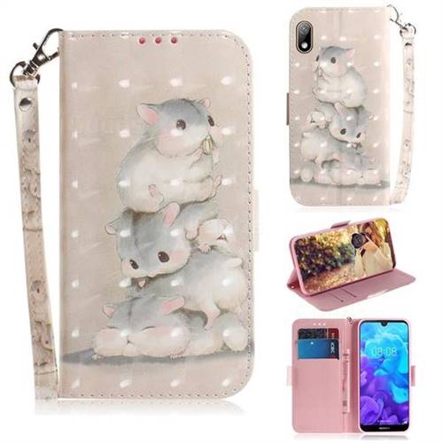 Three Squirrels 3D Painted Leather Wallet Phone Case for Huawei Honor 8S(2019)