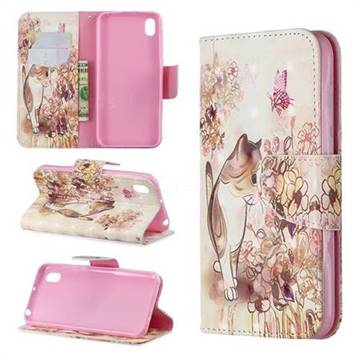 Flower Butterfly Cat 3D Painted Leather Wallet Phone Case for Huawei Honor 8S(2019)