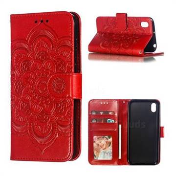 Intricate Embossing Datura Solar Leather Wallet Case for Huawei Honor 8S(2019) - Red