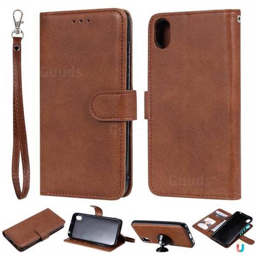 Retro Greek Detachable Magnetic PU Leather Wallet Phone Case for Huawei Honor 8S(2019) - Brown