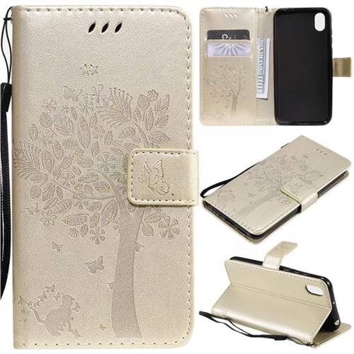 Embossing Butterfly Tree Leather Wallet Case for Huawei Honor 8S(2019) - Champagne