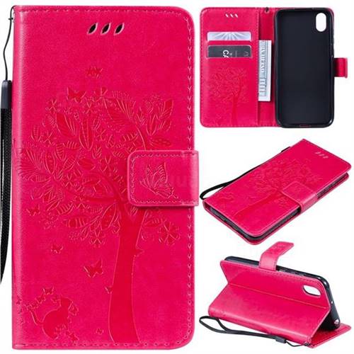 Embossing Butterfly Tree Leather Wallet Case for Huawei Honor 8S(2019) - Rose