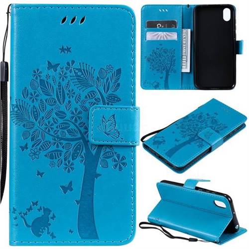Embossing Butterfly Tree Leather Wallet Case for Huawei Honor 8S(2019) - Blue