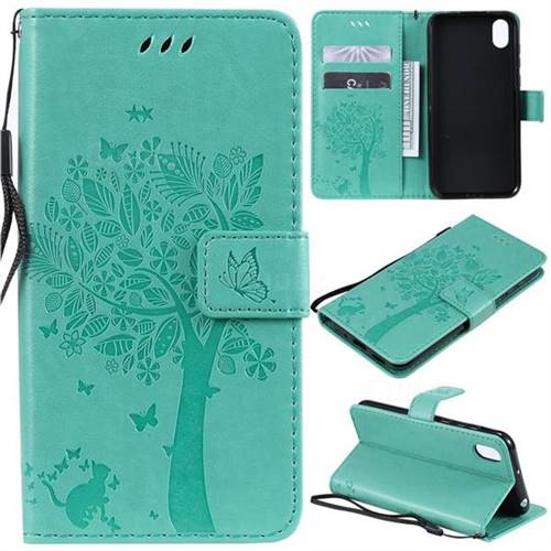 Embossing Butterfly Tree Leather Wallet Case for Huawei Honor 8S(2019) - Cyan