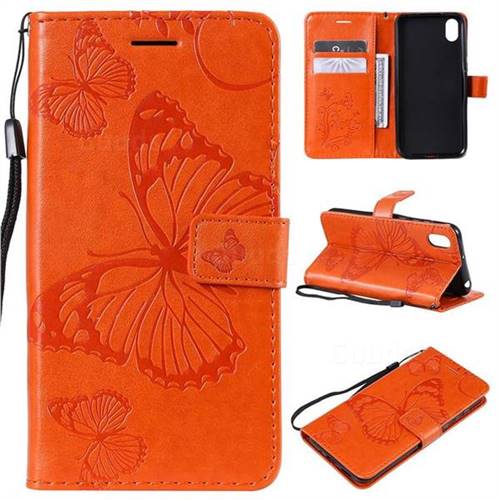 Embossing 3D Butterfly Leather Wallet Case for Huawei Honor 8S(2019) - Orange