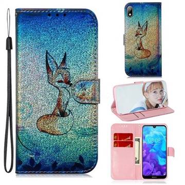 Cute Fox Laser Shining Leather Wallet Phone Case for Huawei Honor 8S(2019)
