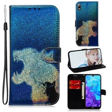 Cat and Leopard Laser Shining Leather Wallet Phone Case for Huawei Honor 8S(2019)