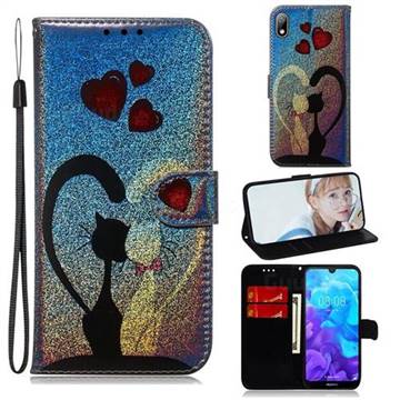 Love Cat Laser Shining Leather Wallet Phone Case for Huawei Honor 8S(2019)