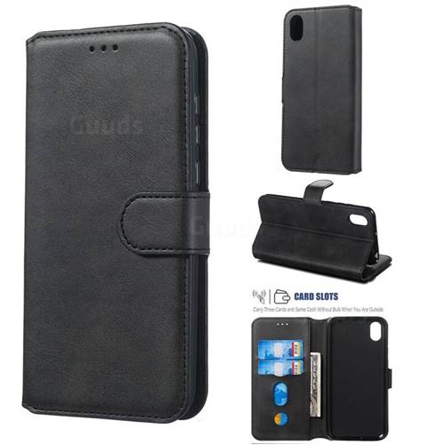 Retro Calf Matte Leather Wallet Phone Case for Huawei Honor 8S(2019) - Black