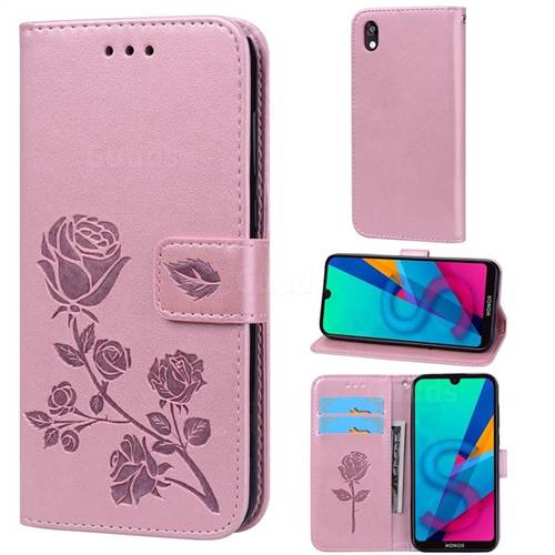 Embossing Rose Flower Leather Wallet Case for Huawei Honor 8S(2019) - Rose Gold