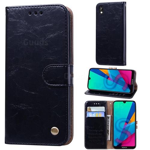 Luxury Retro Oil Wax PU Leather Wallet Phone Case for Huawei Honor 8S(2019) - Deep Black