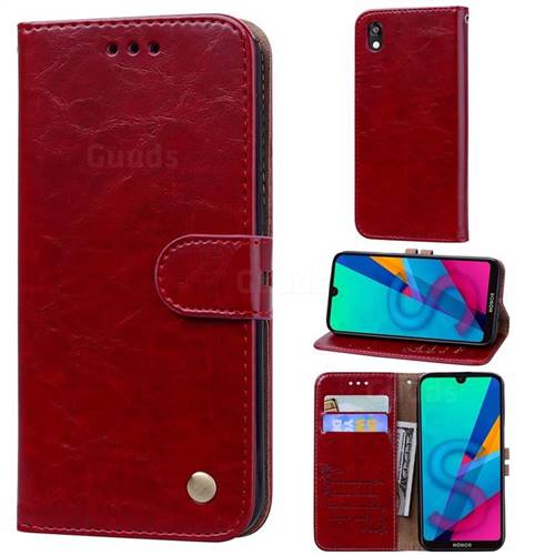 Luxury Retro Oil Wax PU Leather Wallet Phone Case for Huawei Honor 8S(2019) - Brown Red