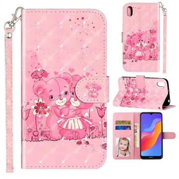 Pink Bear 3D Leather Phone Holster Wallet Case for Huawei Honor 8S(2019)