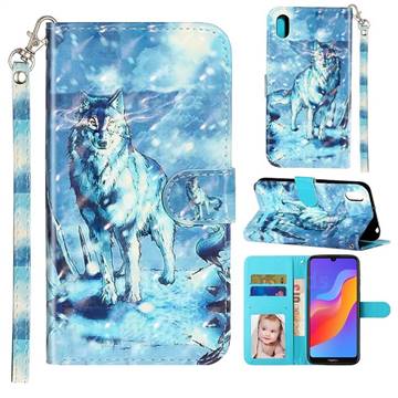 Snow Wolf 3D Leather Phone Holster Wallet Case for Huawei Honor 8S(2019)
